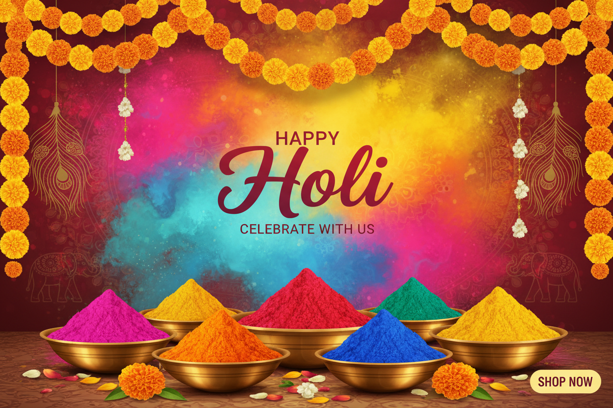 Traditional Holi elements banner